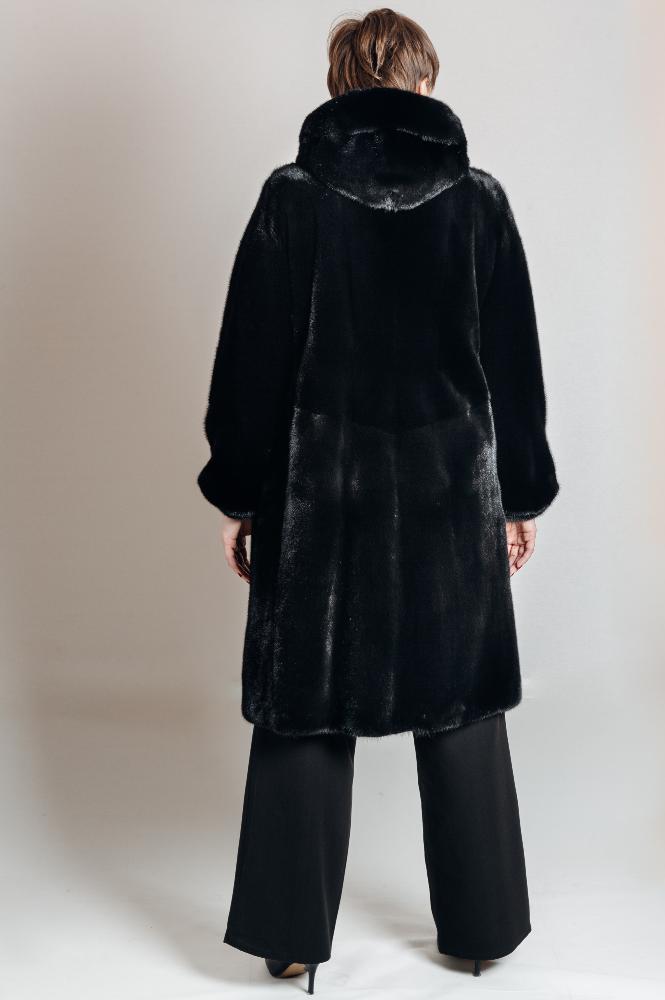 Пальто с капюшоном из меха норки, цвет BLACK