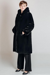 Пальто с капюшоном из меха норки, цвет BLACK