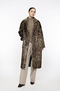 JL173/дл. 115 см. Пальто из экомеха, свободный силуэт. Принт &quot;леопард&quot;, 46 размер