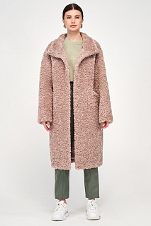 JL402/дл. 105 см. Пальто из овечьей шерсти с воротником-стойкой, прямой силуэт. Цв. тускло-розовый, 44,48,50 размеры
